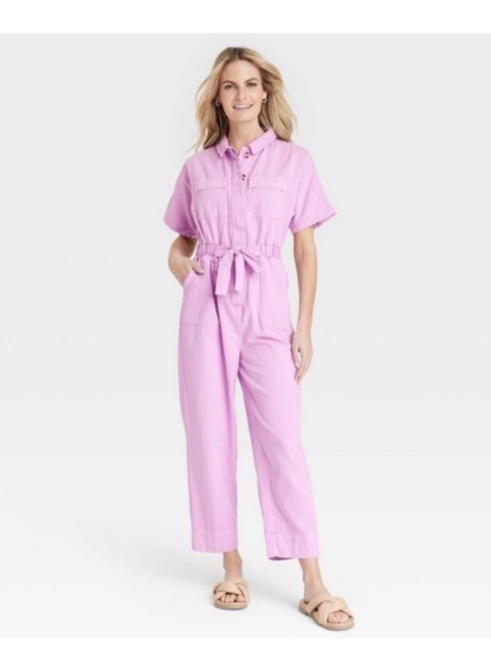 Universal Thread orchid Lavender-Pink Short Sleeve Utility Jumpsuit 💯 cotton
